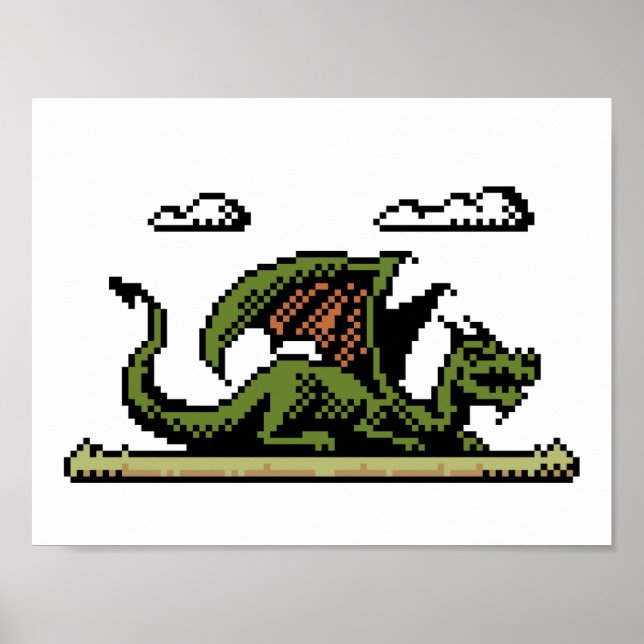Dragon Platform 8-bitars Pixel Art-Poster Poster (Framsidan)