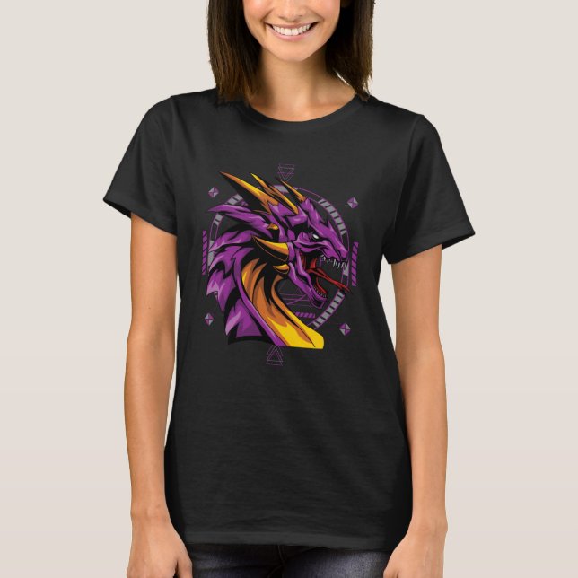 Dragon Pop Aesthetic Sacred Geometry Mandala Mitho T Shirt (Framsida)