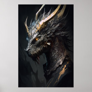 Dragon Porträtt Animal Nature Wildlife Painting Poster