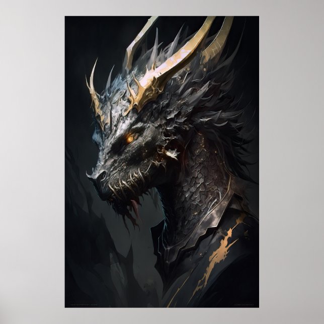 Dragon Porträtt Animal Nature Wildlife Painting Poster (Framsidan)
