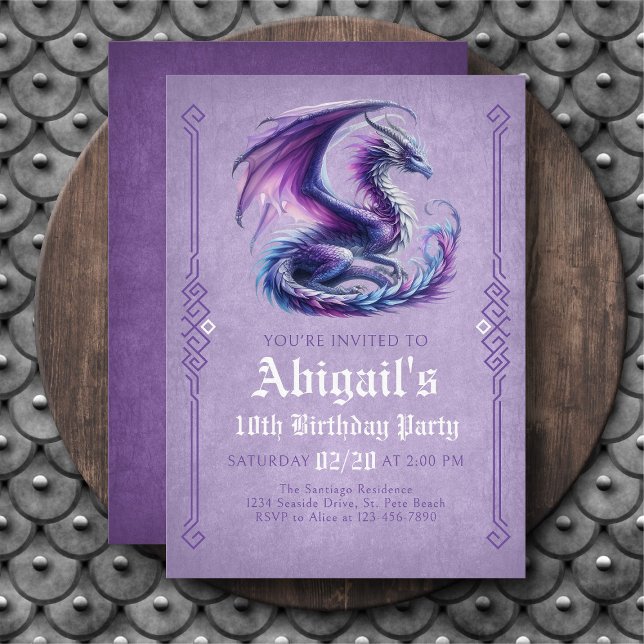 Dragon Purple Girl's Birthday Invitation Inbjudningar (Skapare uppladdad)