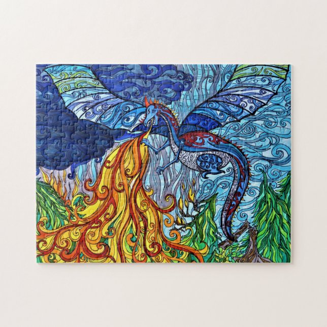 Dragon Puzzle av nedfläckad-glas Pussel (Horisontell)
