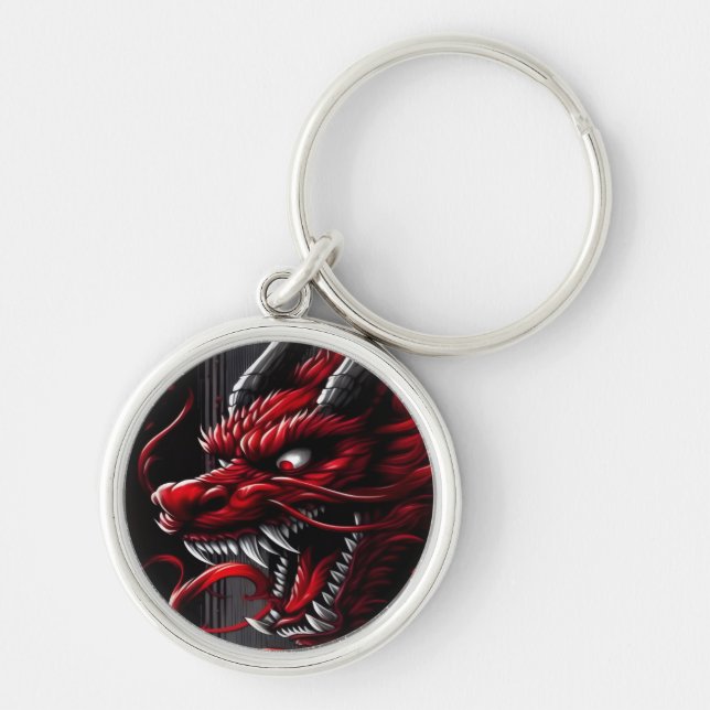 Dragon Rage Keychain Rund Silverfärgad Nyckelring (Framsidan)