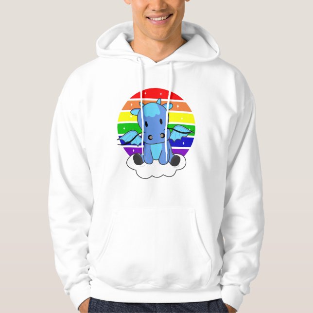 Dragon Rainbow Glitter Kawaii Fantasy Colorful Hoodie (Framsida)