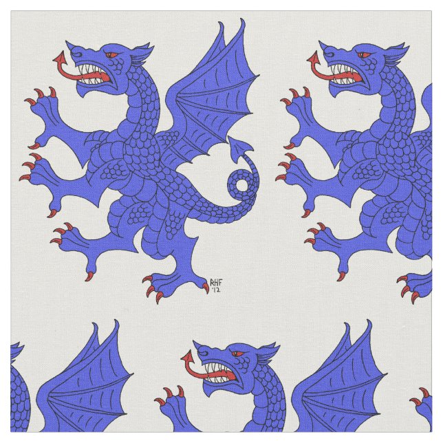 Dragon Rampant Azure Tyg (Närbild)