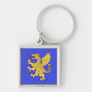 Dragon Rampant eller Fyrkantig Silverfärgad Nyckelring