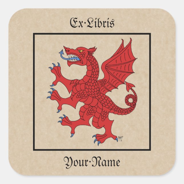 Dragon Rampant Gules-bokskylt Fyrkantigt Klistermärke (Framsida)