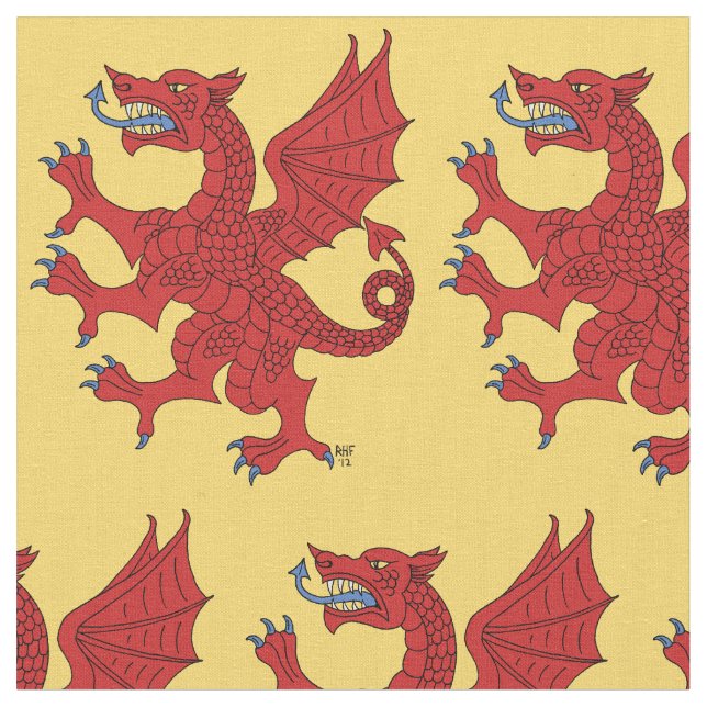 Dragon Rampant Gules Tyg (Närbild)