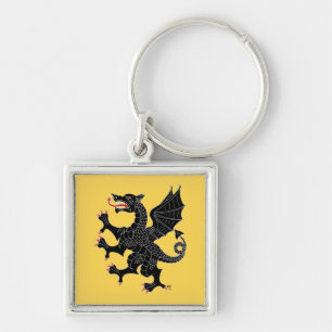 Dragon Rampant Sable Fyrkantig Silverfärgad Nyckelring