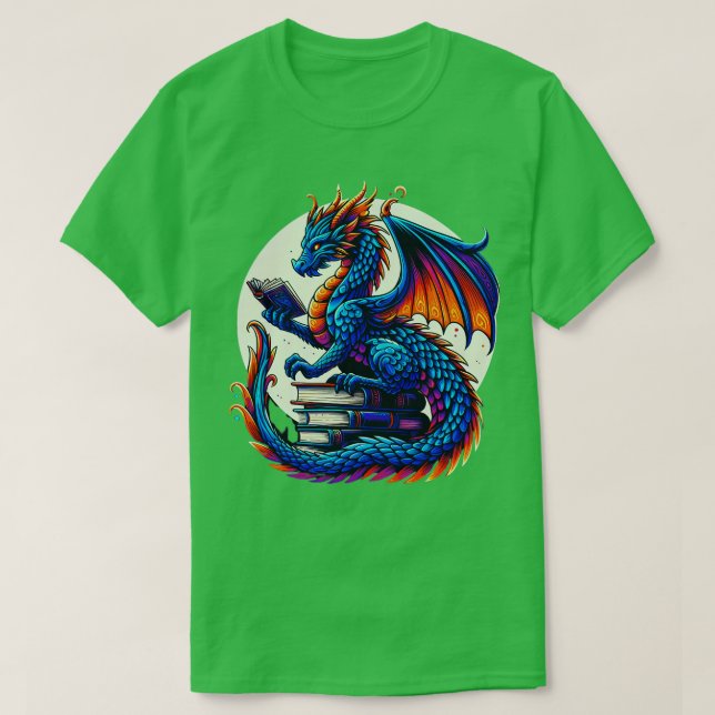 Dragon Reading a Bok Bookworm Bok Älskare 1 T Shirt (Design framsida)