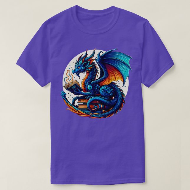 Dragon Reading a Bok Bookworm Bok Älskare T Shirt (Design framsida)