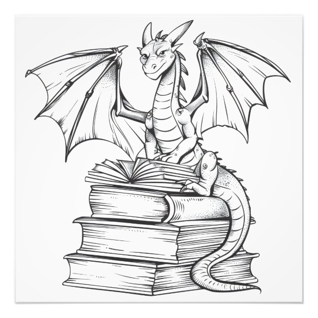 Dragon Reading Bok Fototryck (Framsidan)