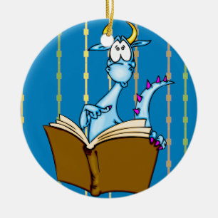 Dragon Reading Bok Julgransprydnad Keramik