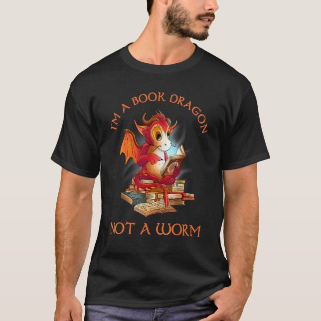 Dragon Reading Bokar Bibliotek Bokar Bookworm Drag T Shirt (Framsida)