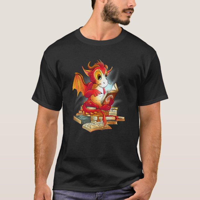 Dragon Reading Book rex for Boys Kids Reading T Shirt (Framsida)
