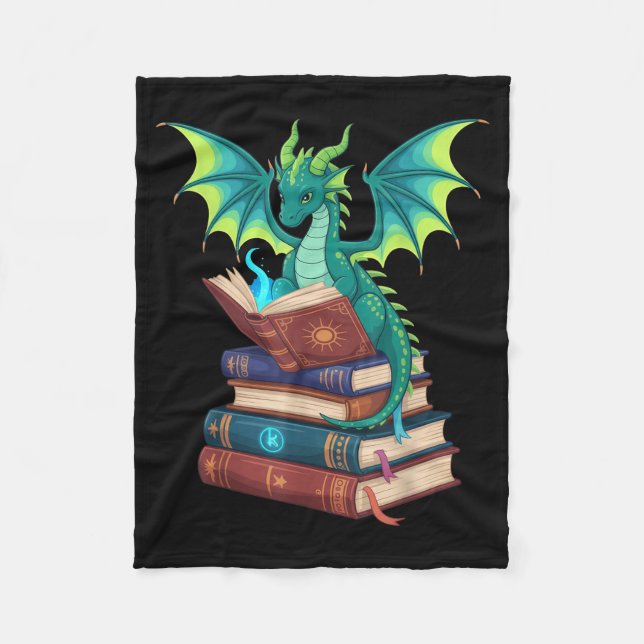 Dragon Reading Books Fantasy Lovers Mythical Creat Fleecefilt (Framsidan)