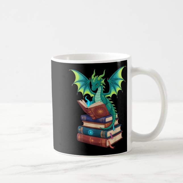 Dragon Reading Books Fantasy Lovers Mythical Creat Kaffemugg (Höger)