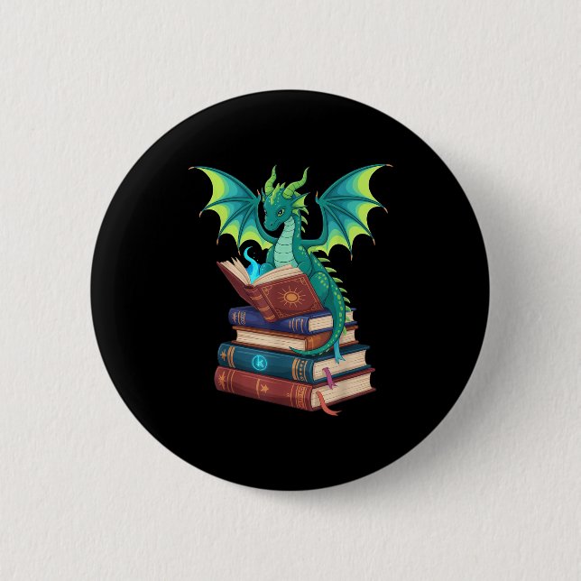 Dragon Reading Books Fantasy Lovers Mythical Creat Knapp (Framsida)