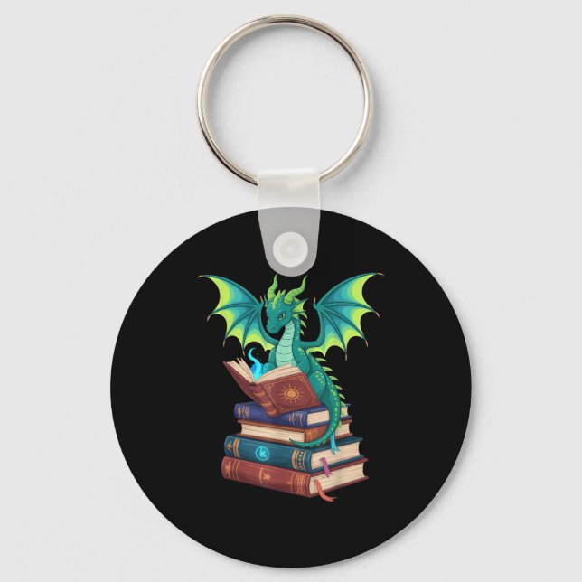 Dragon Reading Books Fantasy Lovers Mythical Creat Nyckelring (Framsida)