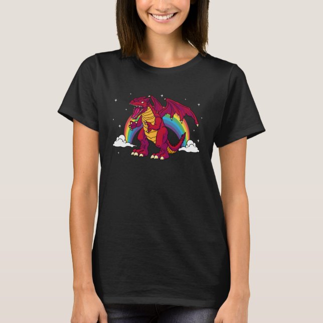 Dragon Red Fantasy Rainbow Clouds School Dragons T Shirt (Framsida)