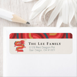 Dragon Red Geometric Chinese New Year Returadress Etikett