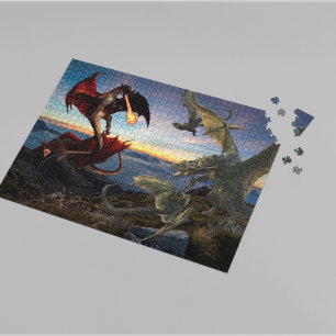 Dragon Red Grönt Battle Fantasy Pussel