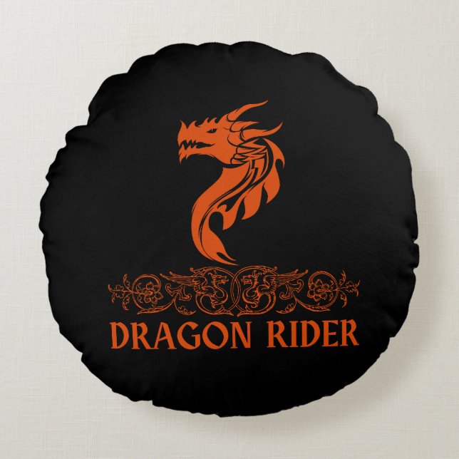 Dragon Rider Coola Trendig Fantasy Red Typography Rund Kudde (Framsidan)