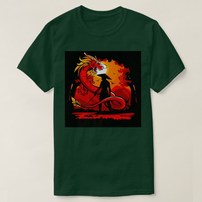 Dragon Samurai Knight Sword Red Mythical Fantasy S T Shirt (Design framsida)