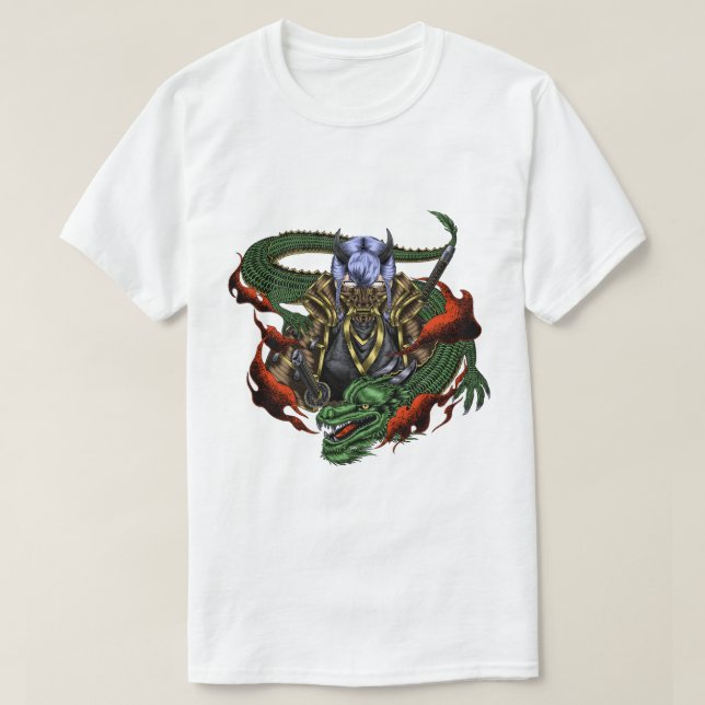 Dragon Samurai och Oni Mask T Shirt (Design framsida)