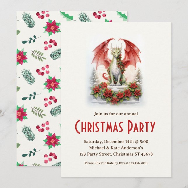 Dragon Santa Hat Mythical Fantasy Party Inbjudningar (Fram/baksida)