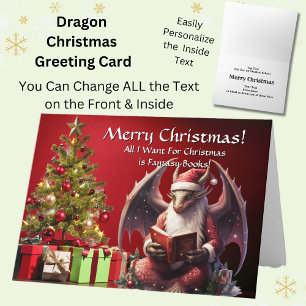Dragon Santa Reading Bok God jul Kort