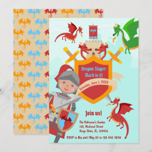 Dragon Sayer Knight Boy Födelsedagsfest Inbjudningar