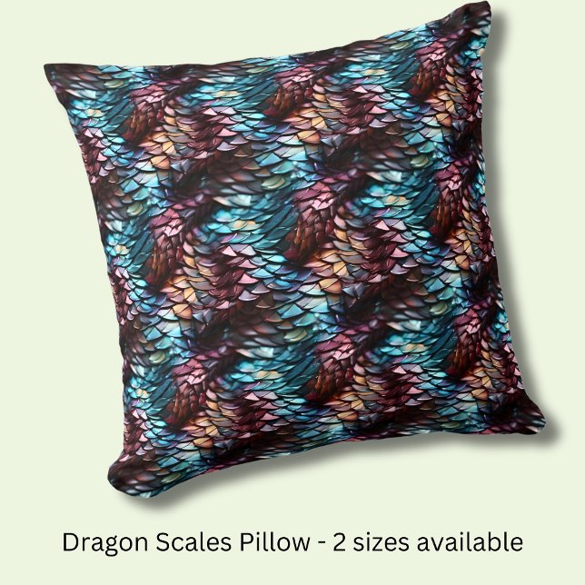 Dragon Scales Aqua Blue Crimson Brown Kudde (Skapare uppladdad)