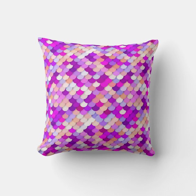 "Dragon Scales" - lila. shock rosa och persikor Kudde (Framsida)