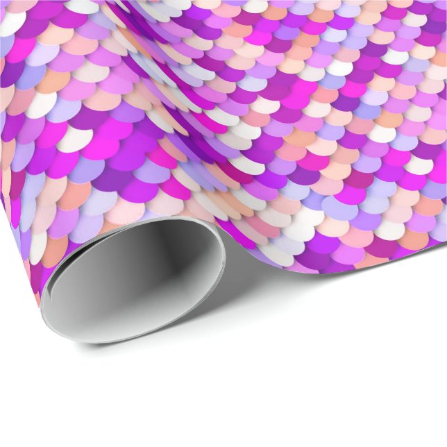"Dragon Scales" - lila. shock rosa och persikor Presentpapper (Rullad Hörn)
