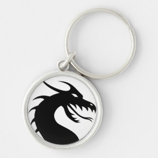 Dragon Silhouette Keychain Rund Silverfärgad Nyckelring