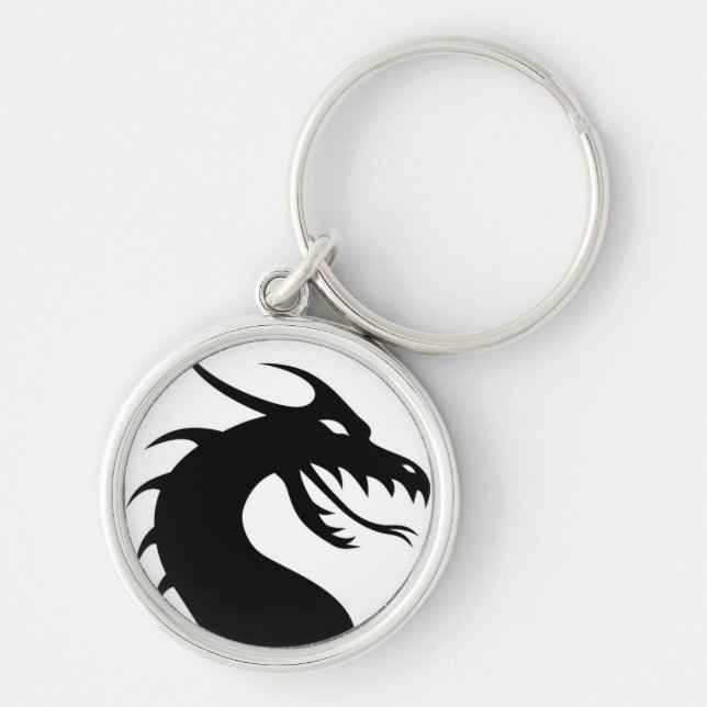 Dragon Silhouette Keychain Rund Silverfärgad Nyckelring (Framsidan)