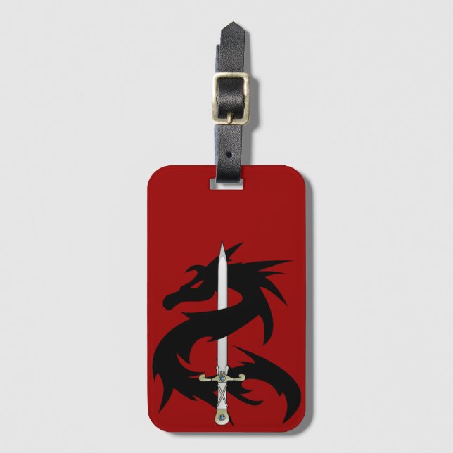 Dragon Silhouette och Sword Bagagebricka (Framsida vertikal)