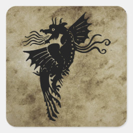 Dragon Silhouette Spirit Animal Totem Emblem Squar Fyrkantigt Klistermärke