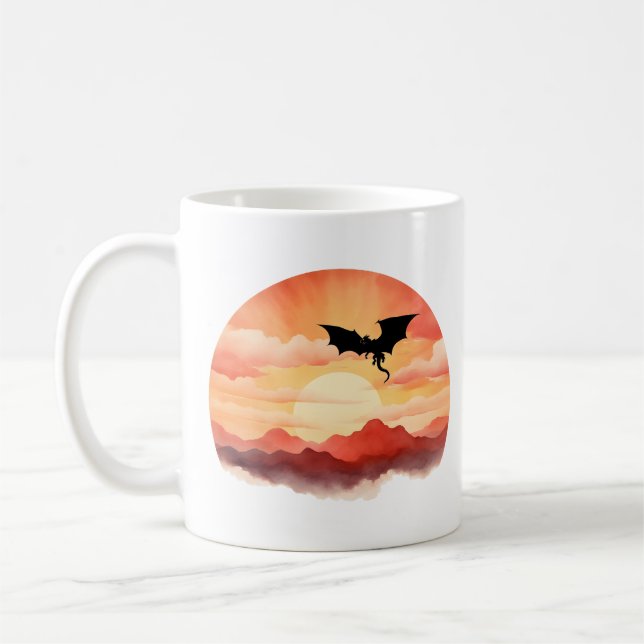 Dragon Silhouetted Against a Sunset Kaffemugg (Vänster)