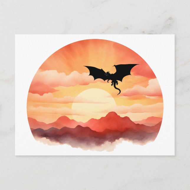 Dragon Silhouetted Against a Sunset Vykort (Framsida)