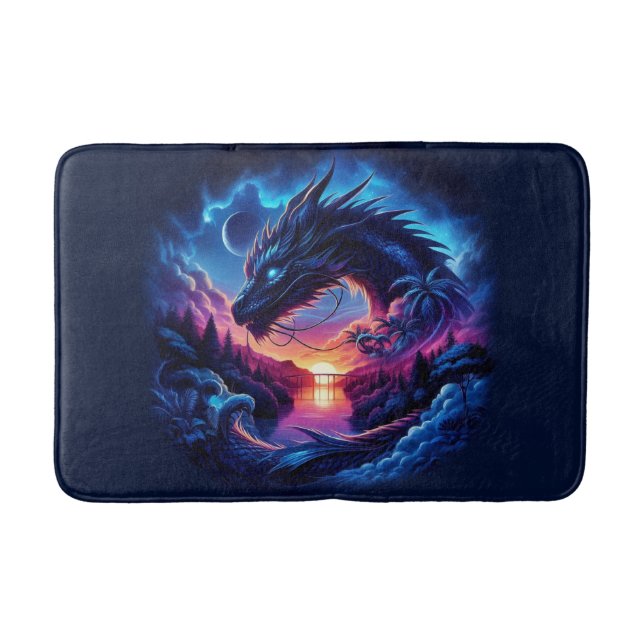 Dragon Silhouetted against a Vibrant Sunset Badrumsmatta (Framsidan)