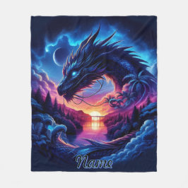 Dragon Silhouetted against a Vibrant Sunset Fleecefilt