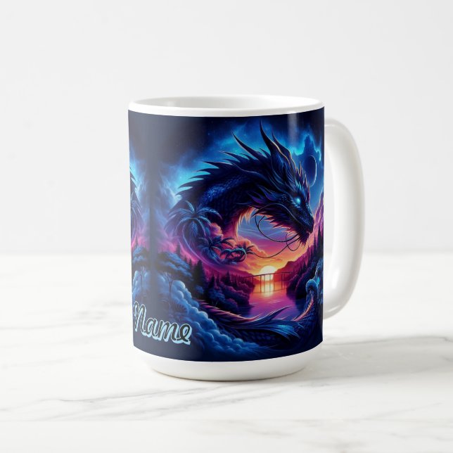 Dragon Silhouetted against a Vibrant Sunset Kaffemugg (Framsida höger)