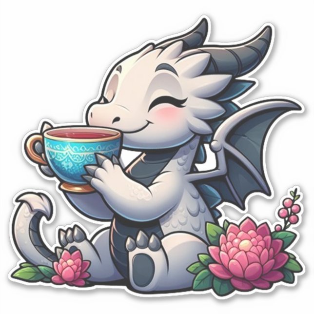 Dragon sipping-kaffe te klistermärken (Framsida)