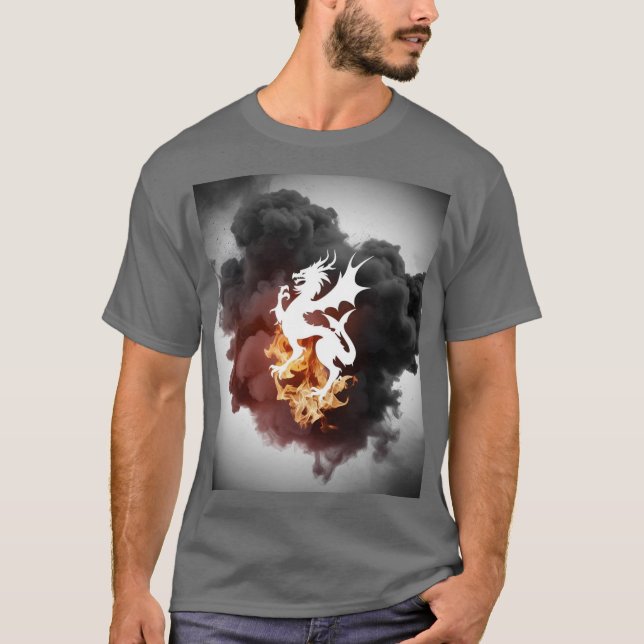 Dragon Smoke Silhouette Grått T-Shirt (Framsida)
