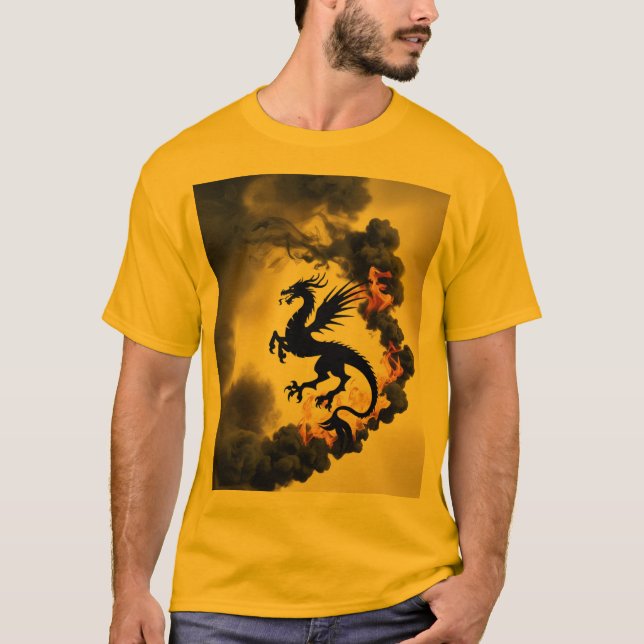 Dragon Smoke Silhouette Guld/Gult T-Shirt (Framsida)