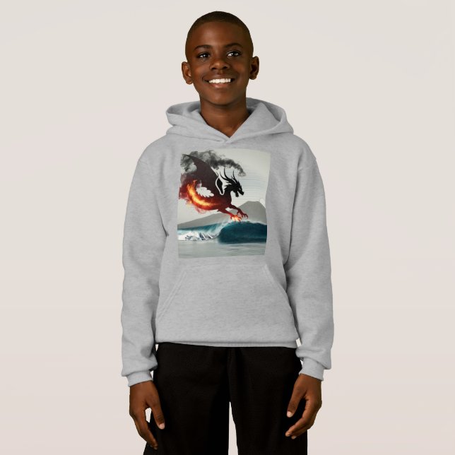 Dragon Smoke Silhouette Ocean Wave T Shirt (Hel framsida)