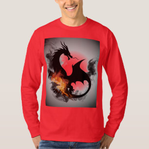 Dragon Smoke Silhouette Red Long-sleged T-Shirt