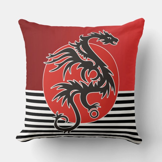 Dragon Sol Power - Black Red white + dina idéer Kudde (Framsida)